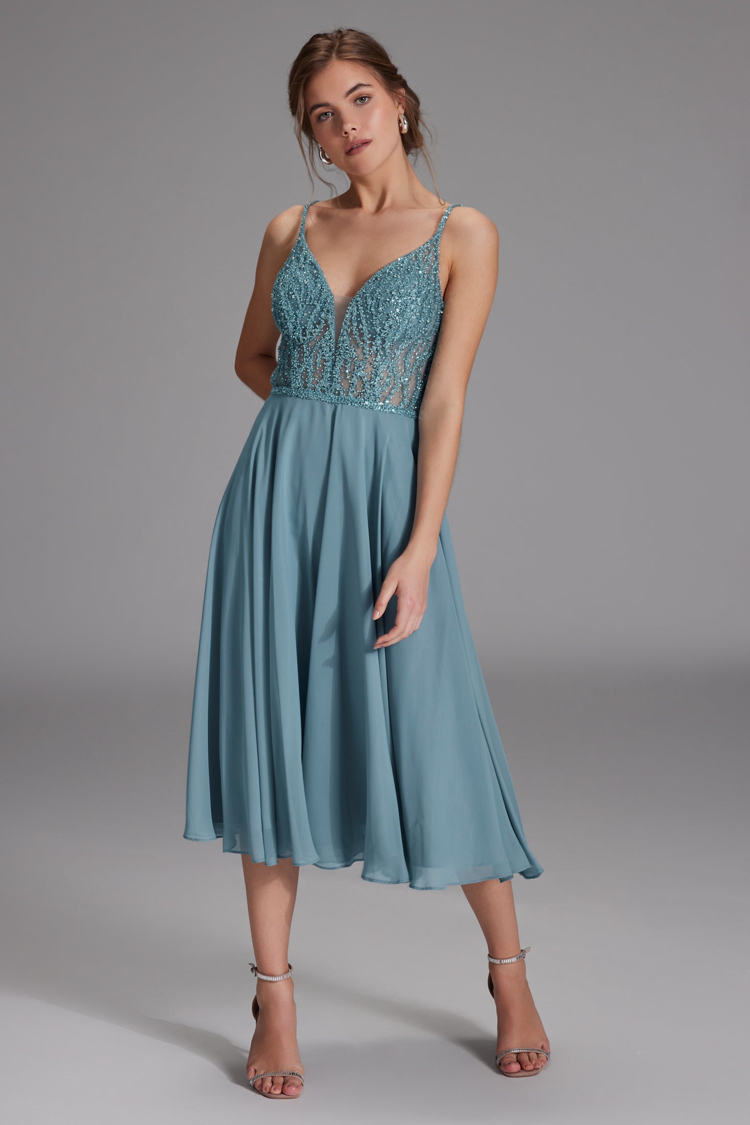 Cocktailkleid aus Materialmix sea blue