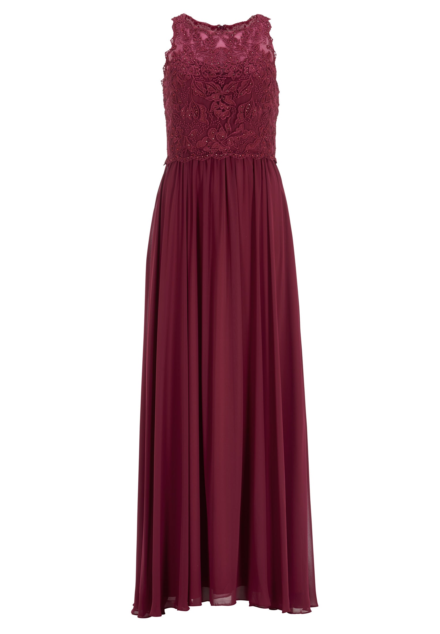 High-closed-Abendkleid mit floraler Spitze
