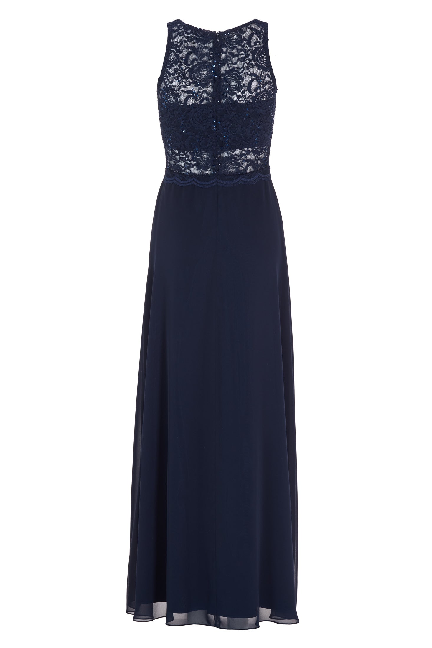 Abendkleid aus Chiffon mit transparentem Spitzenoberteil