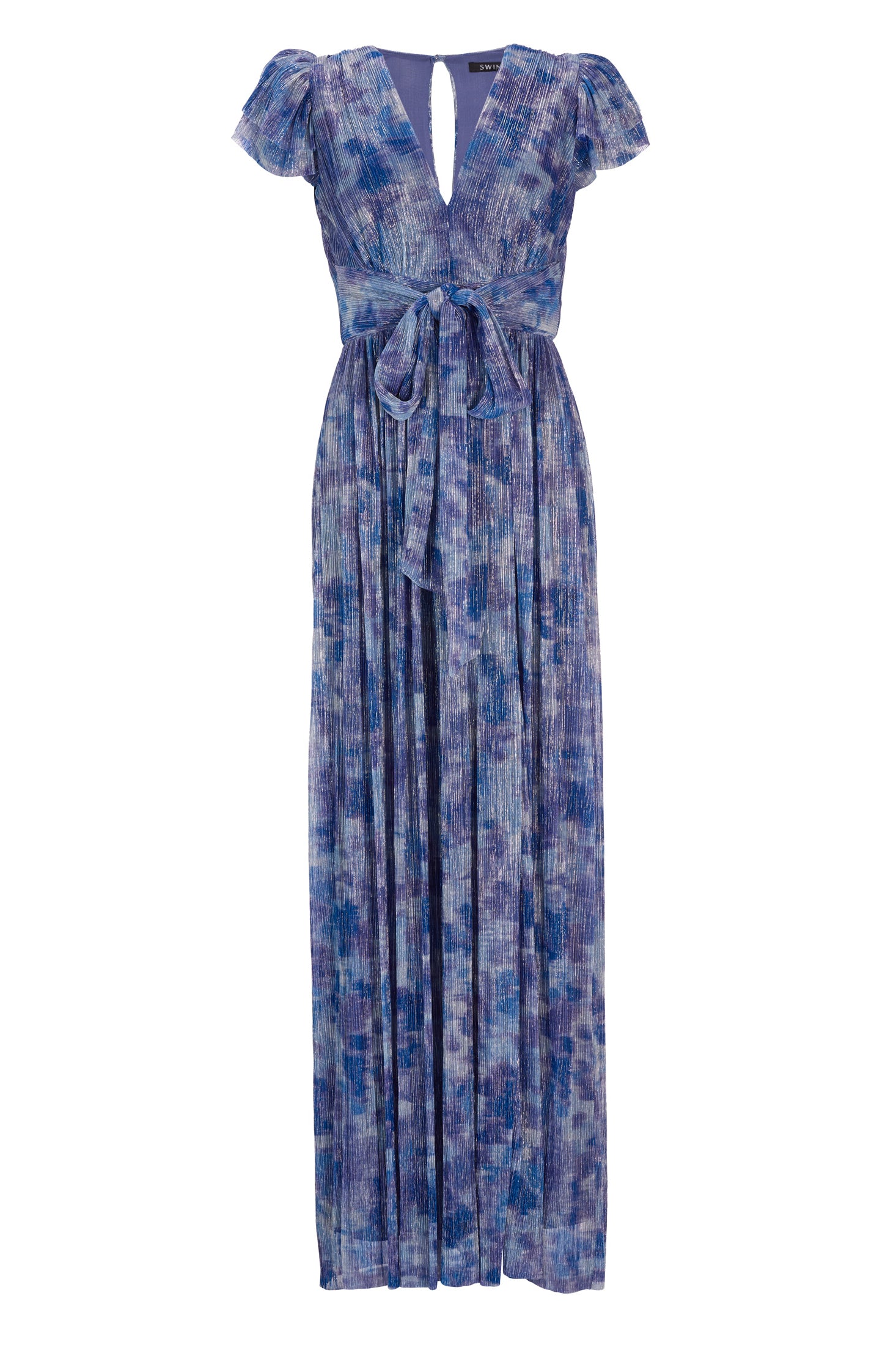 Abendkleid aus bedrucktem Jersey Plissee mit Metallic Faden