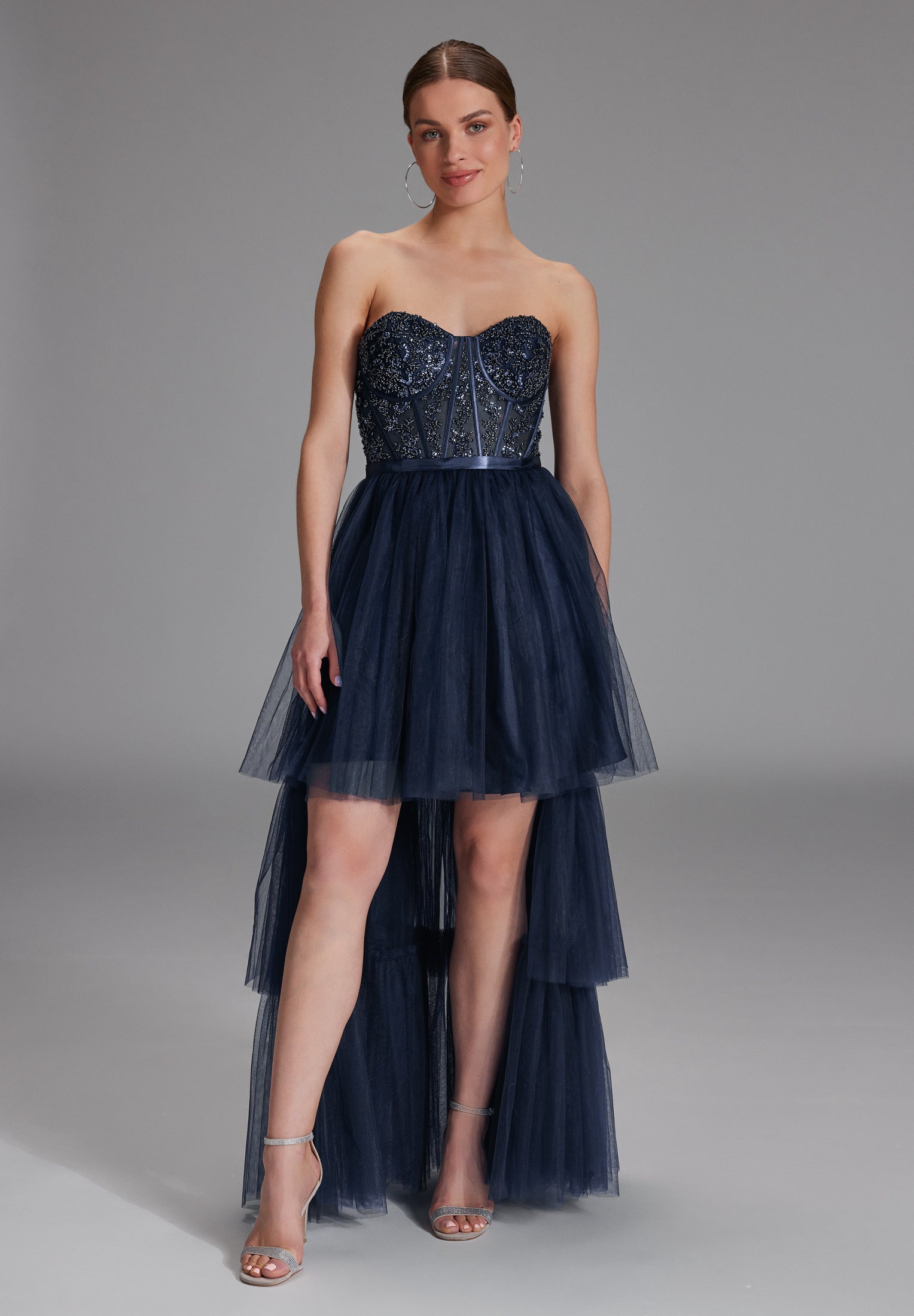 Vokuhila-Kleid mit Corsagentop navy