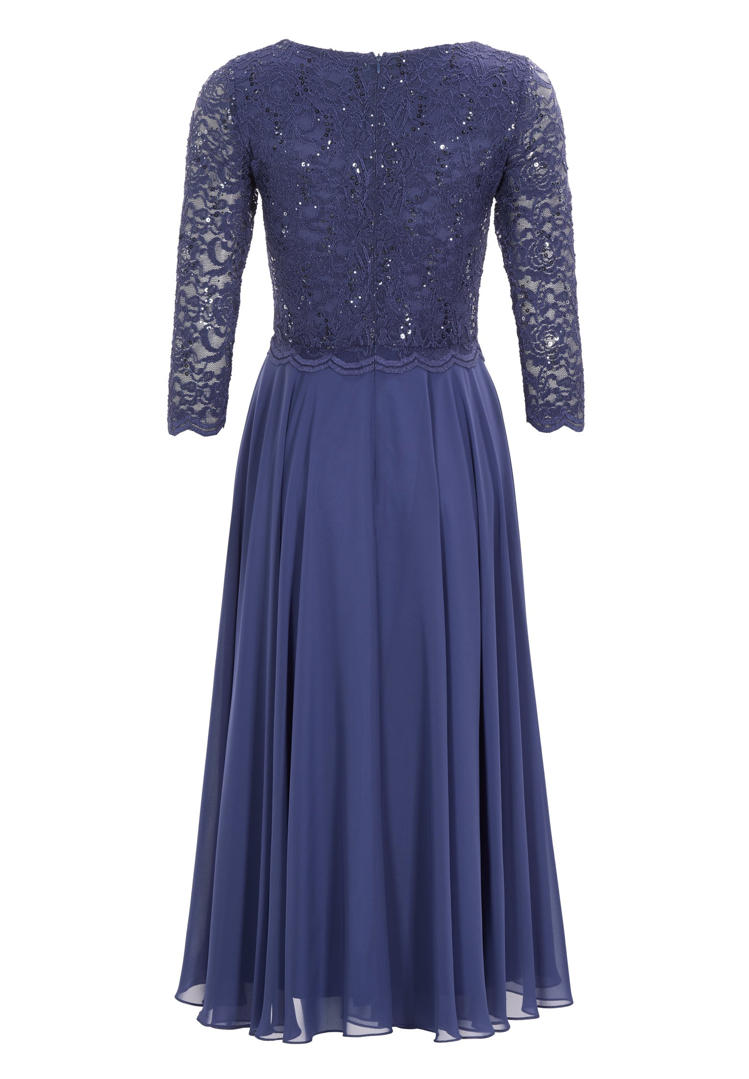 Midi Kleid mit paillettenbesetztem Spitzenoberteil