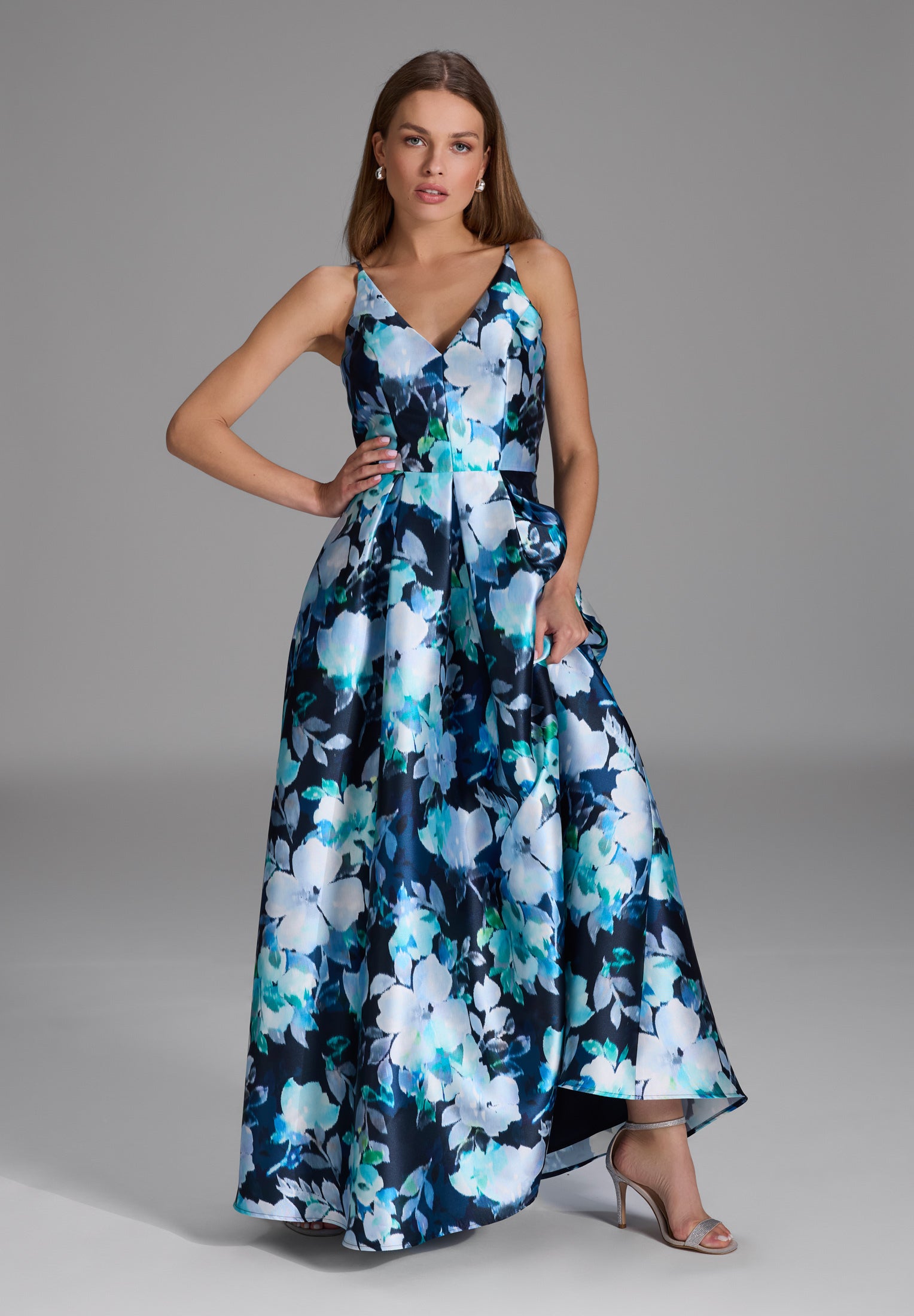 Abendkleid aus bedrucktem Twill navy | multi