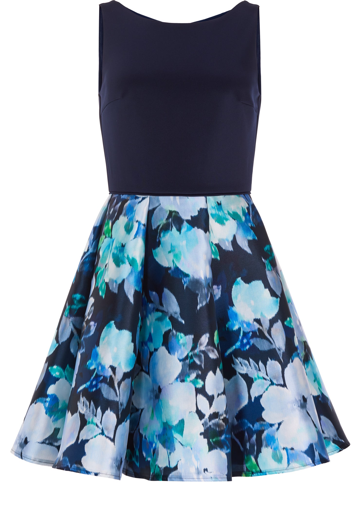 Cocktailkleid mit Rock aus bedrucktem Twill