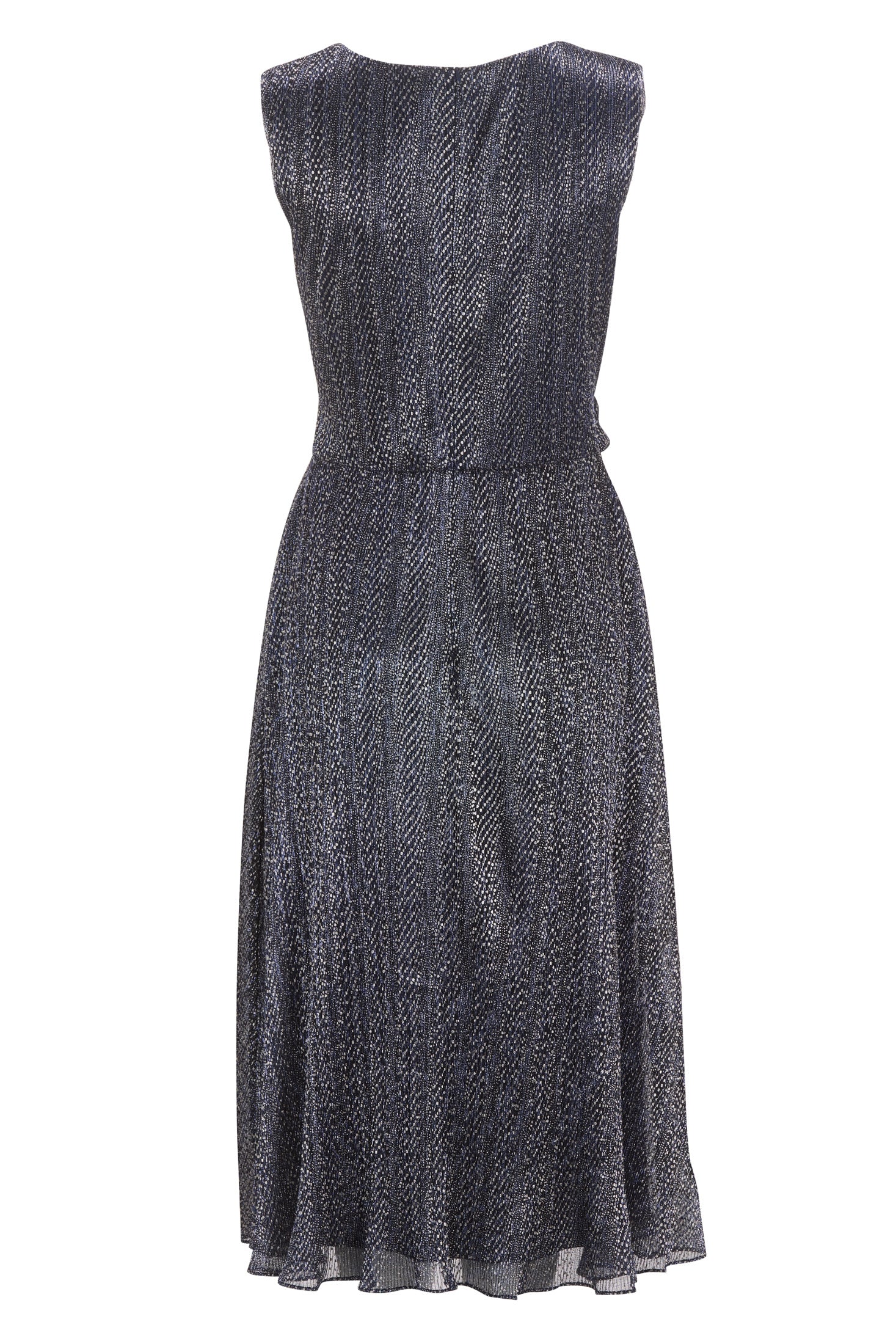 Plissiertes Midi Kleid mit Metallic Fäden