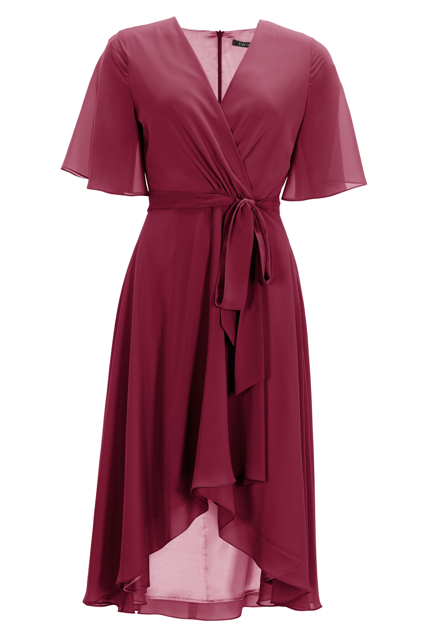 Chiffon Kleid in Wickel Optik mit Vokuhila Saum