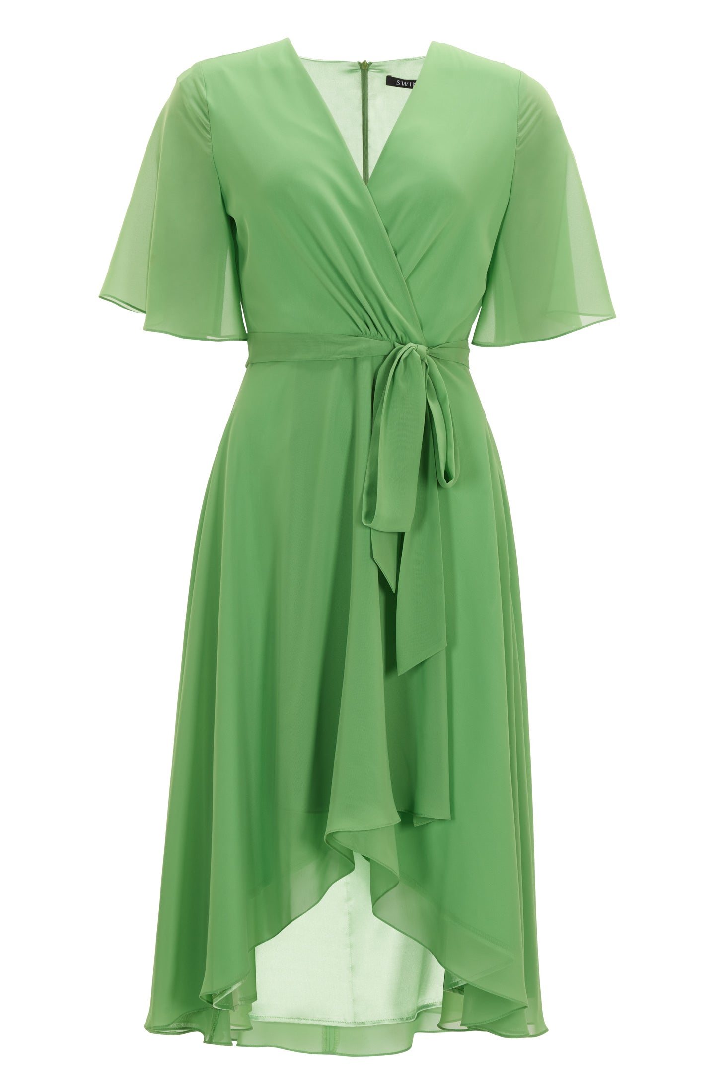 Chiffon Kleid in Wickel Optik mit Vokuhila Saum