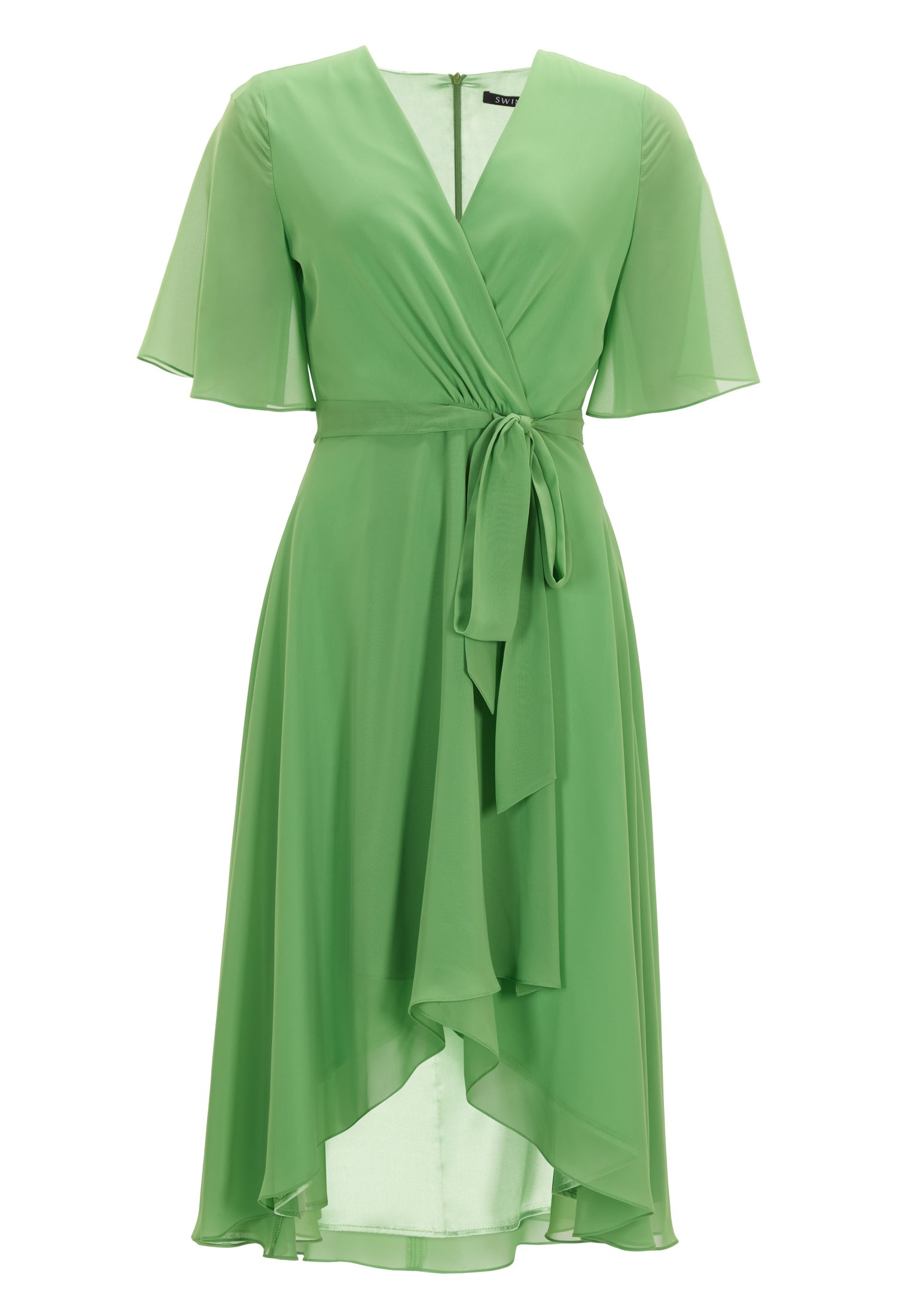 Chiffon Kleid in Wickel Optik mit Vokuhila Saum