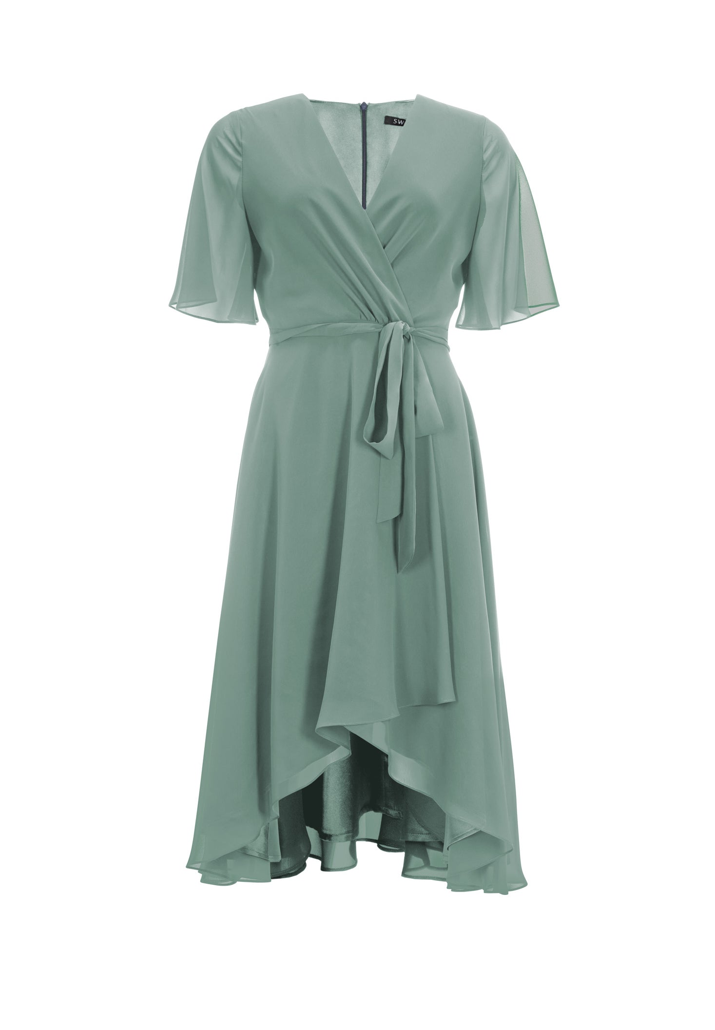 Chiffon Kleid in Wickel Optik mit Vokuhila Saum