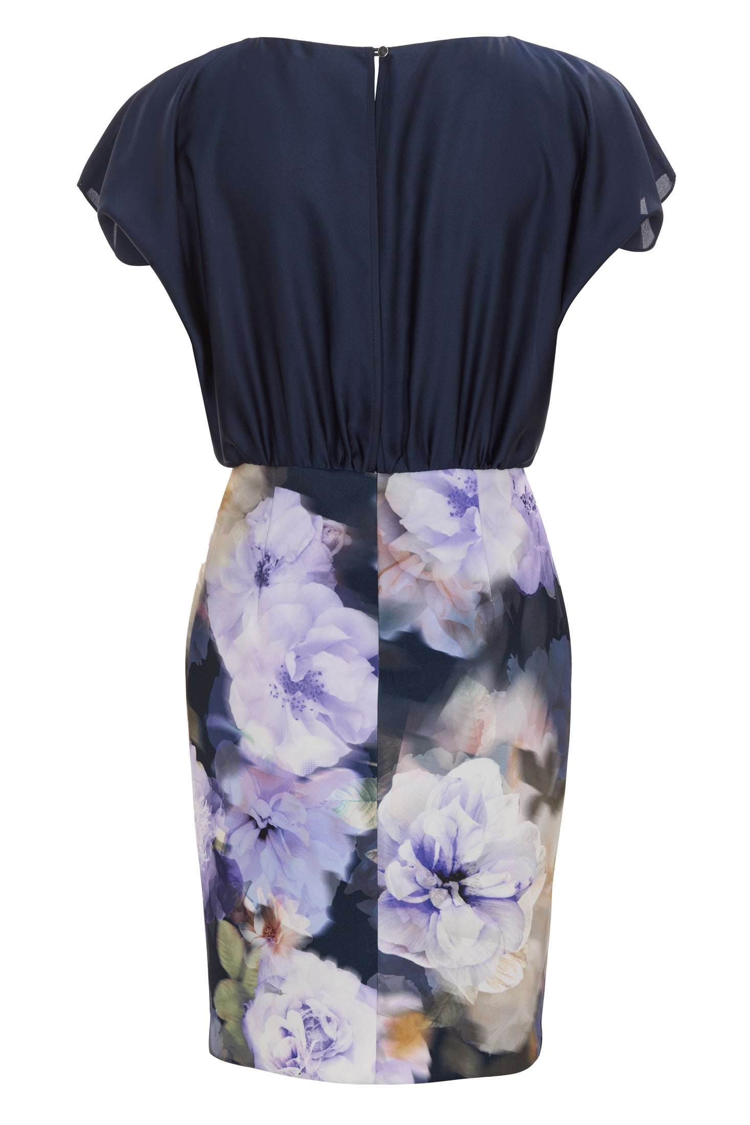 Etuikleid aus floral bedrucktem Scuba und Satin