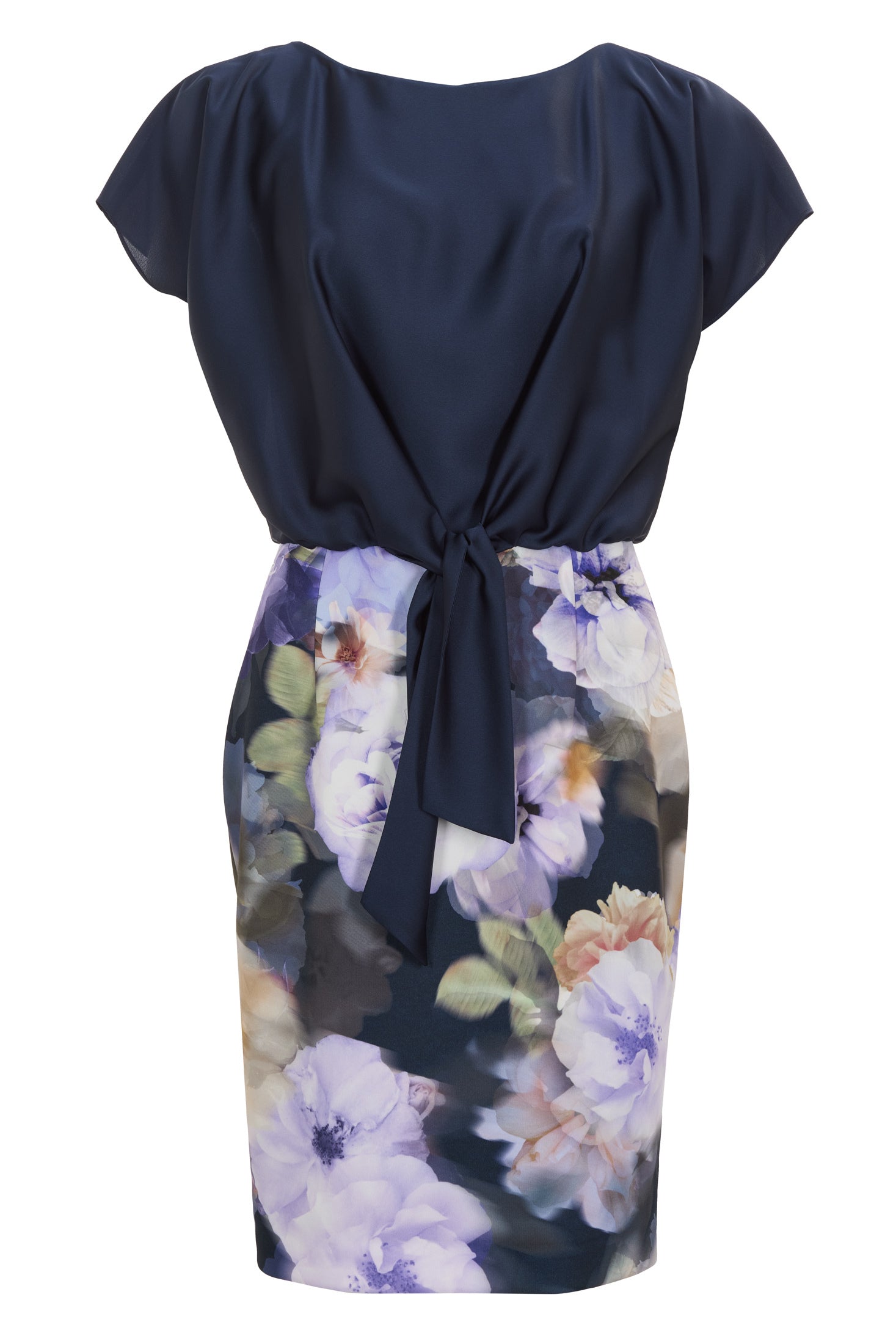 Etuikleid aus floral bedrucktem Scuba und Satin