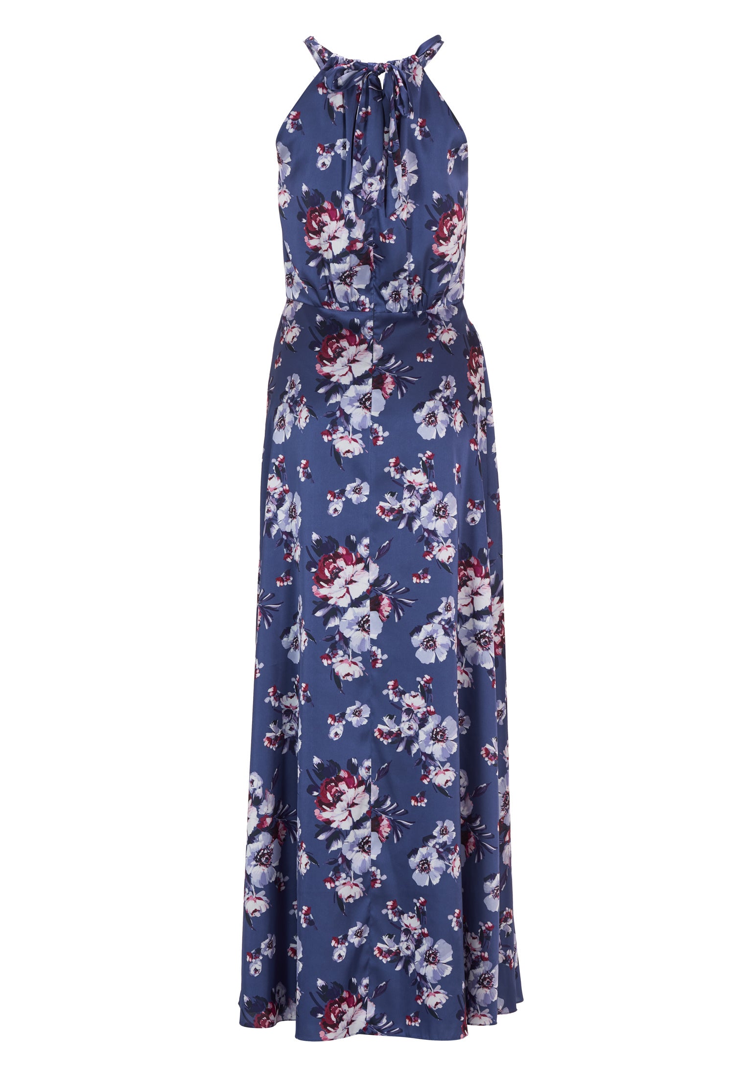 Abendkleid mit amerikanischem Ausschnitt aus bedrucktem Satin