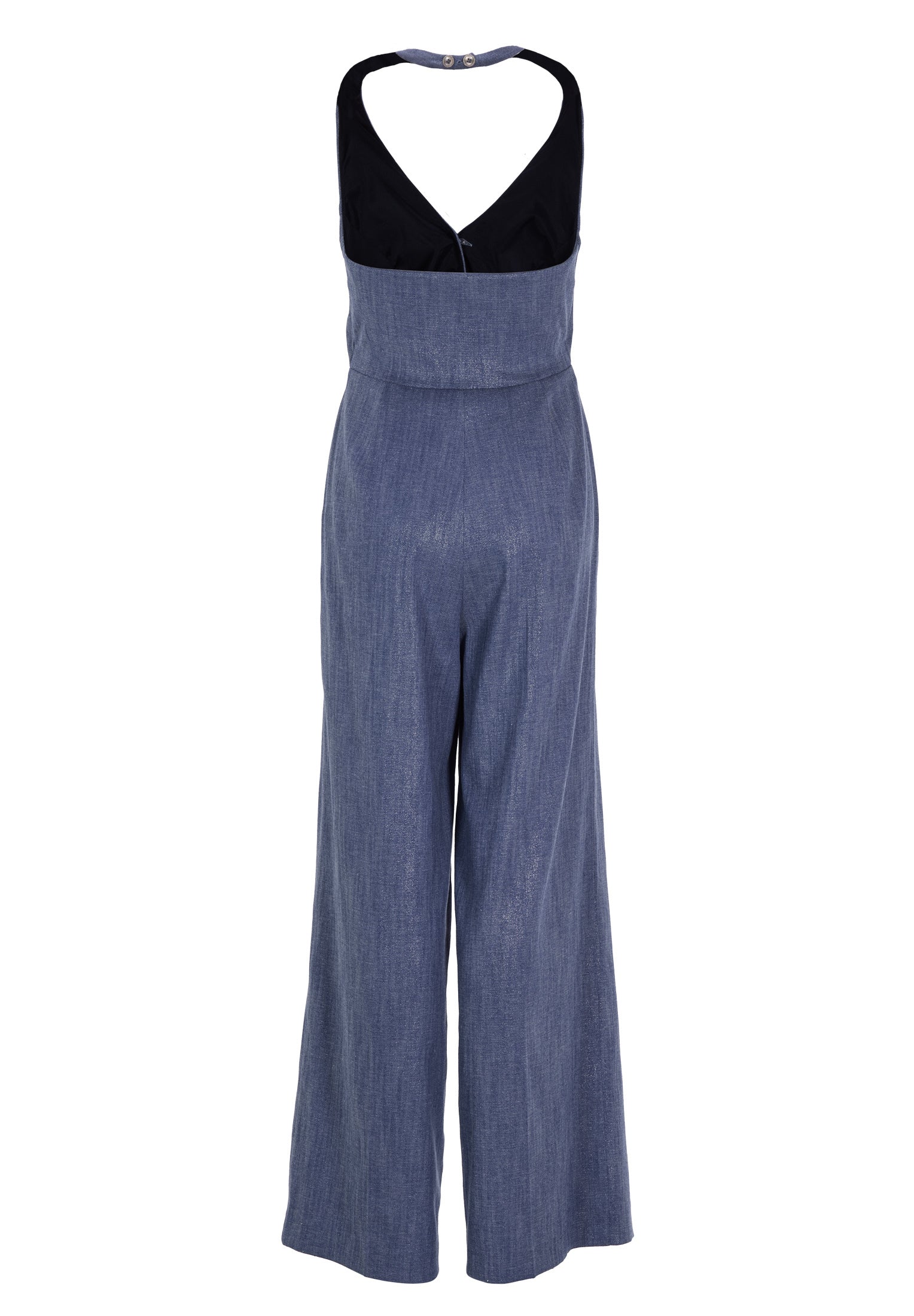 Neckholder Jumpsuit in Two-Piece-Optik aus glänzendem Denim