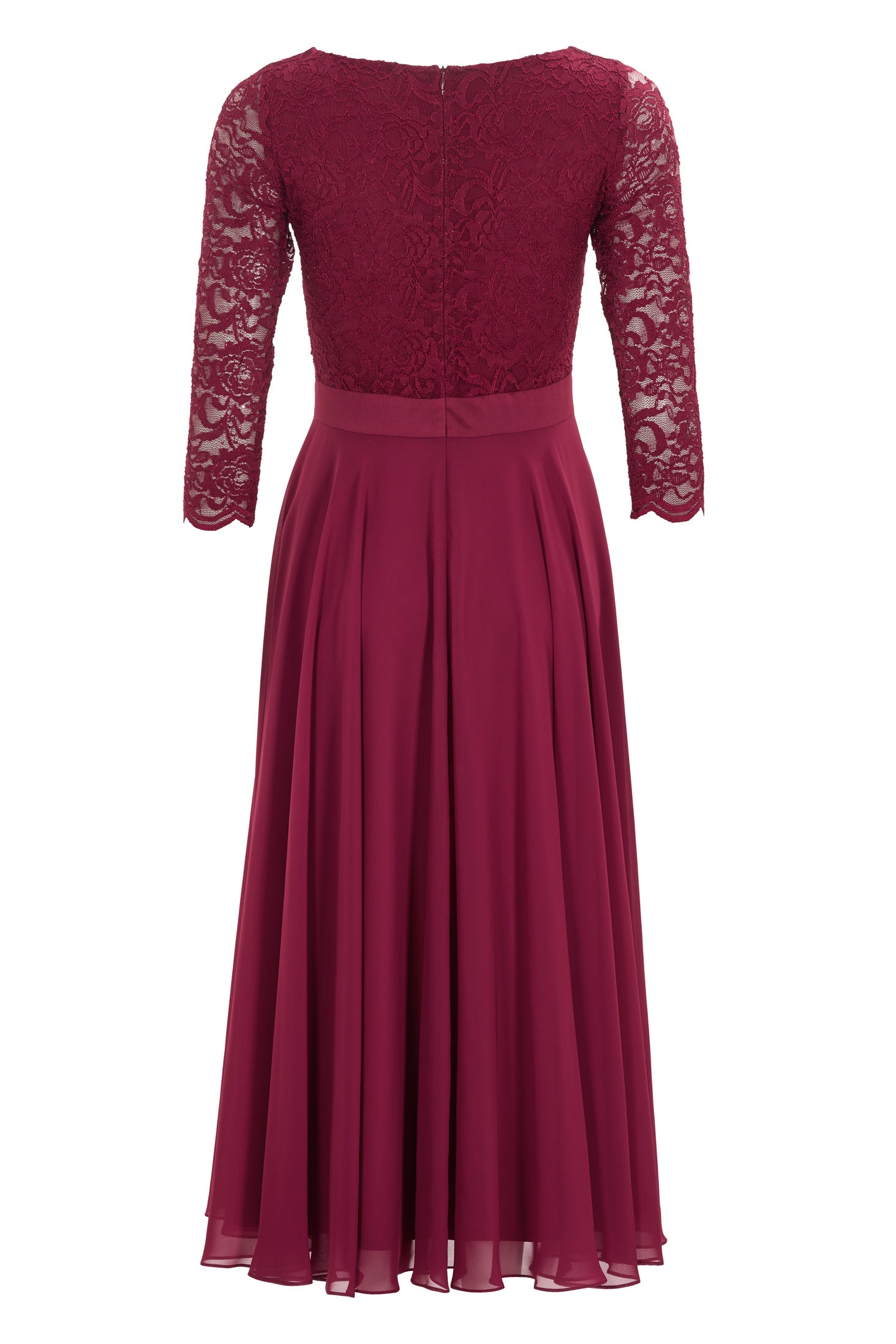 Abendkleid Midi mit Oberteil aus floraler Spitze und Chiffon Rock