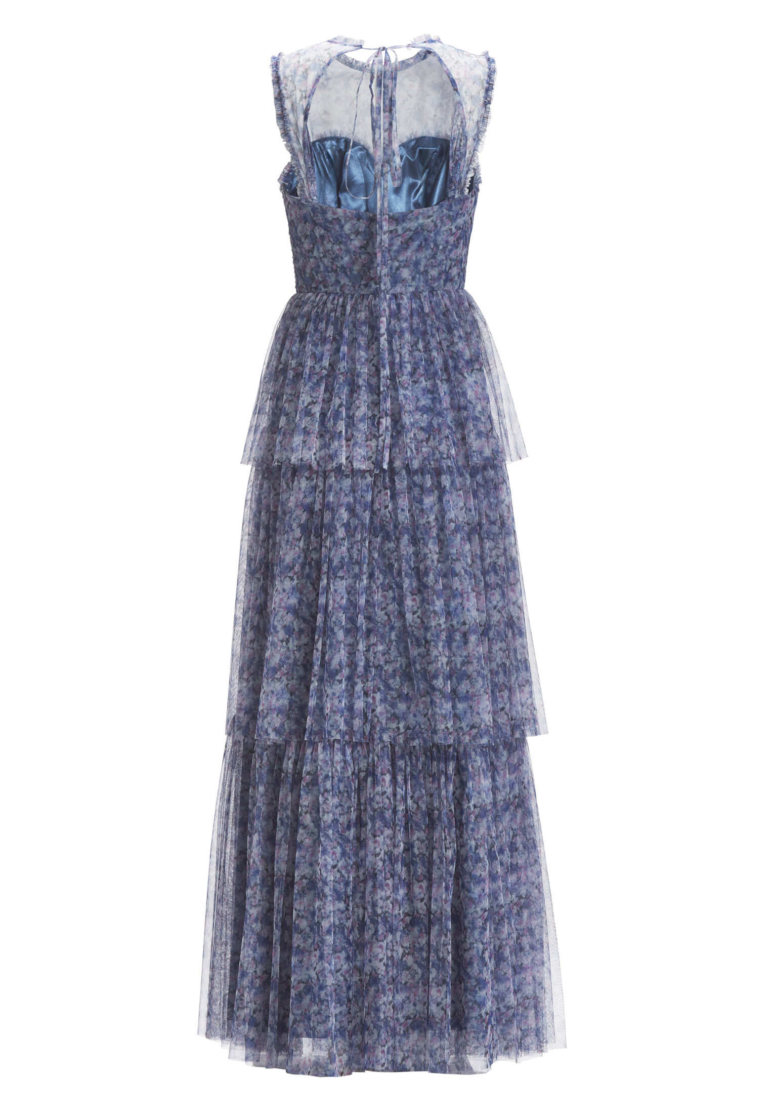 Printkleid aus Tüll mit Rüschendetails