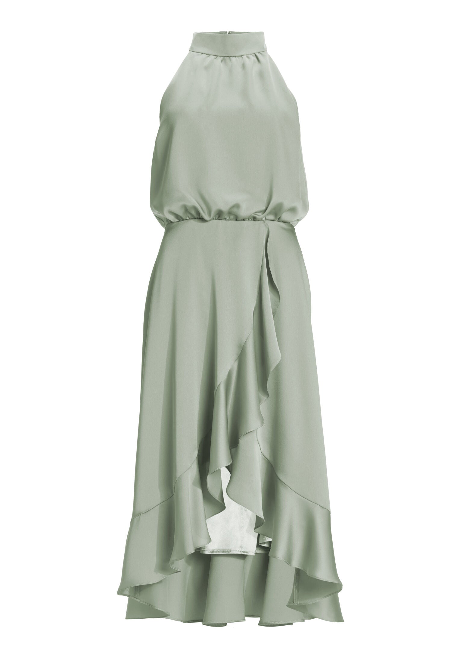 Cocktailkleid aus nachhaltigem Satin mit Volant am Saum