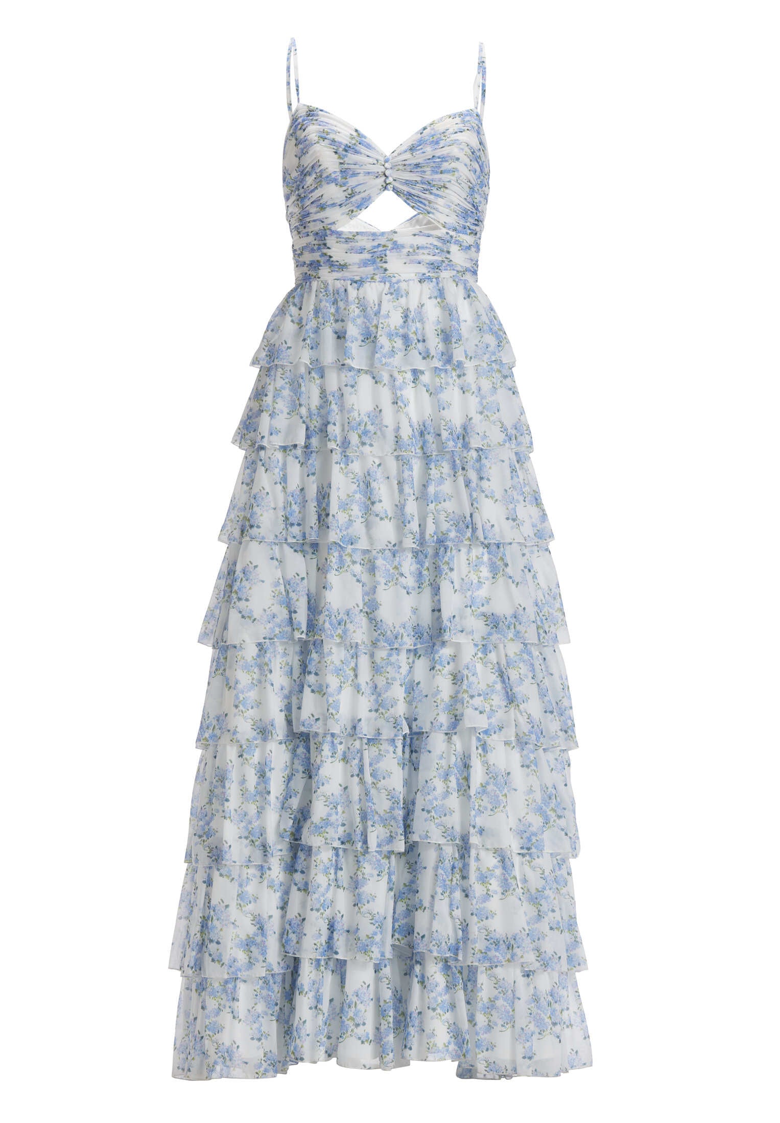 Printkleid mit Volantrock und Cut-out Detail