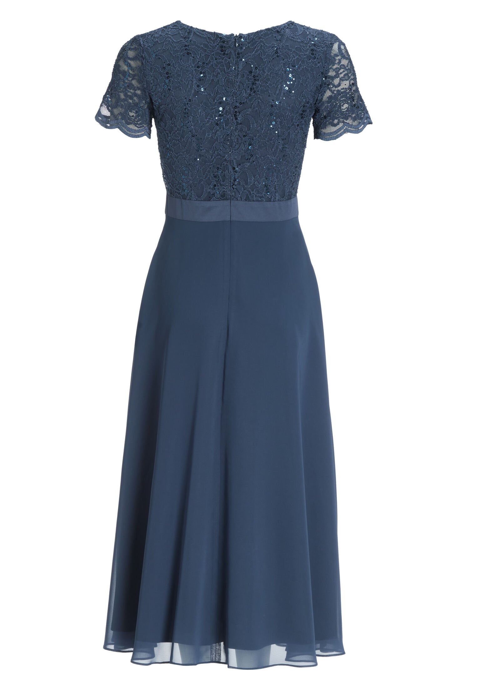 Cocktailkleid Halbarm aus Spitze-Chiffon-Mix