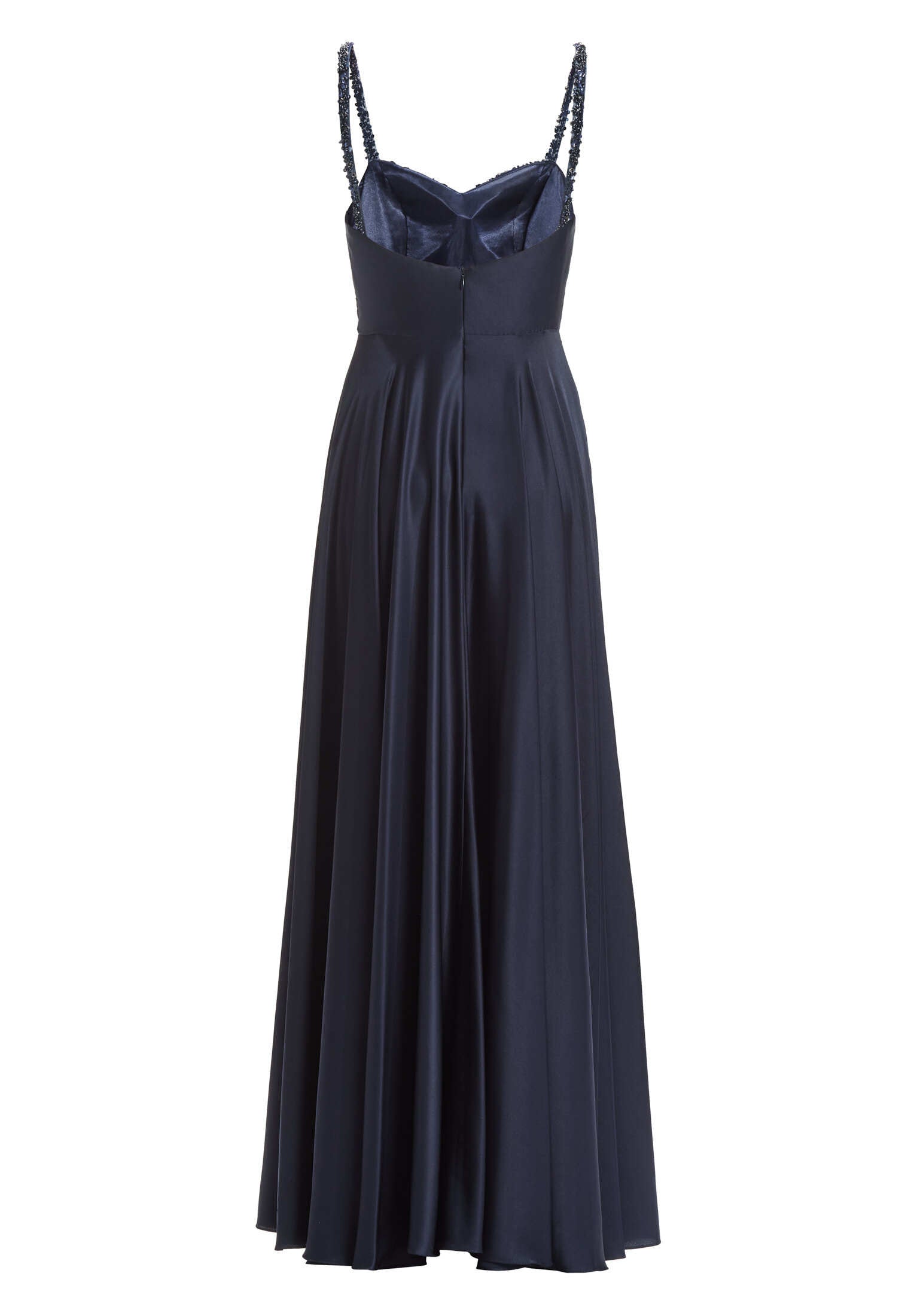 Satinkleid mit drapiertem Top und bestickten Trägern