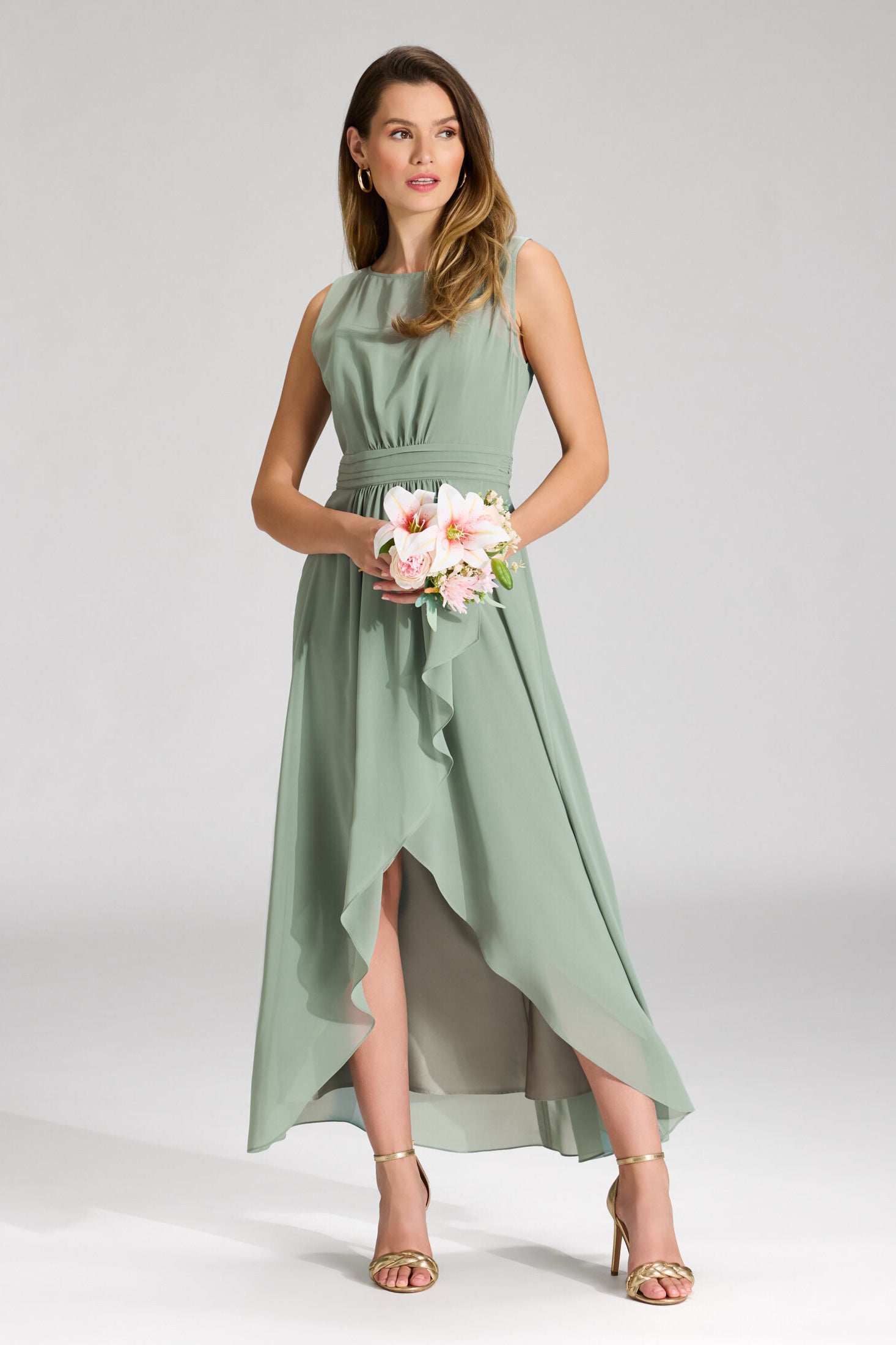 Abendkleid mit Vokuhila Rock pistachio green