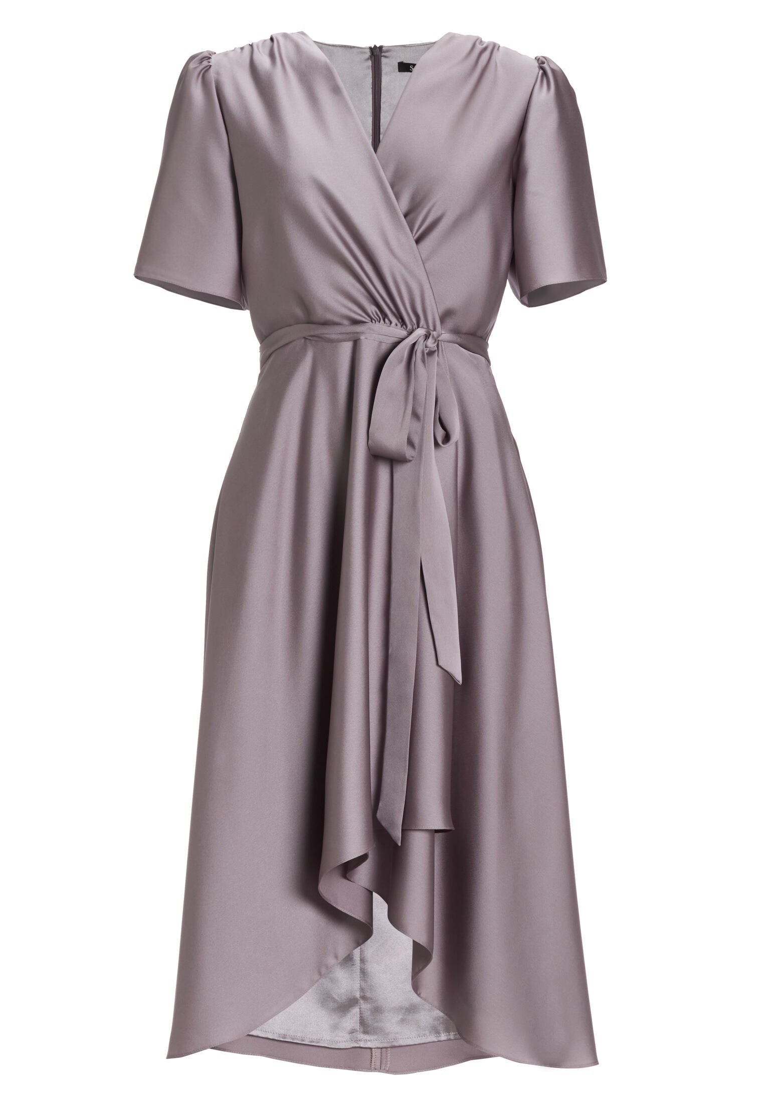 Cocktailkleid aus nachhaltigem Satin in Wickel Optik
