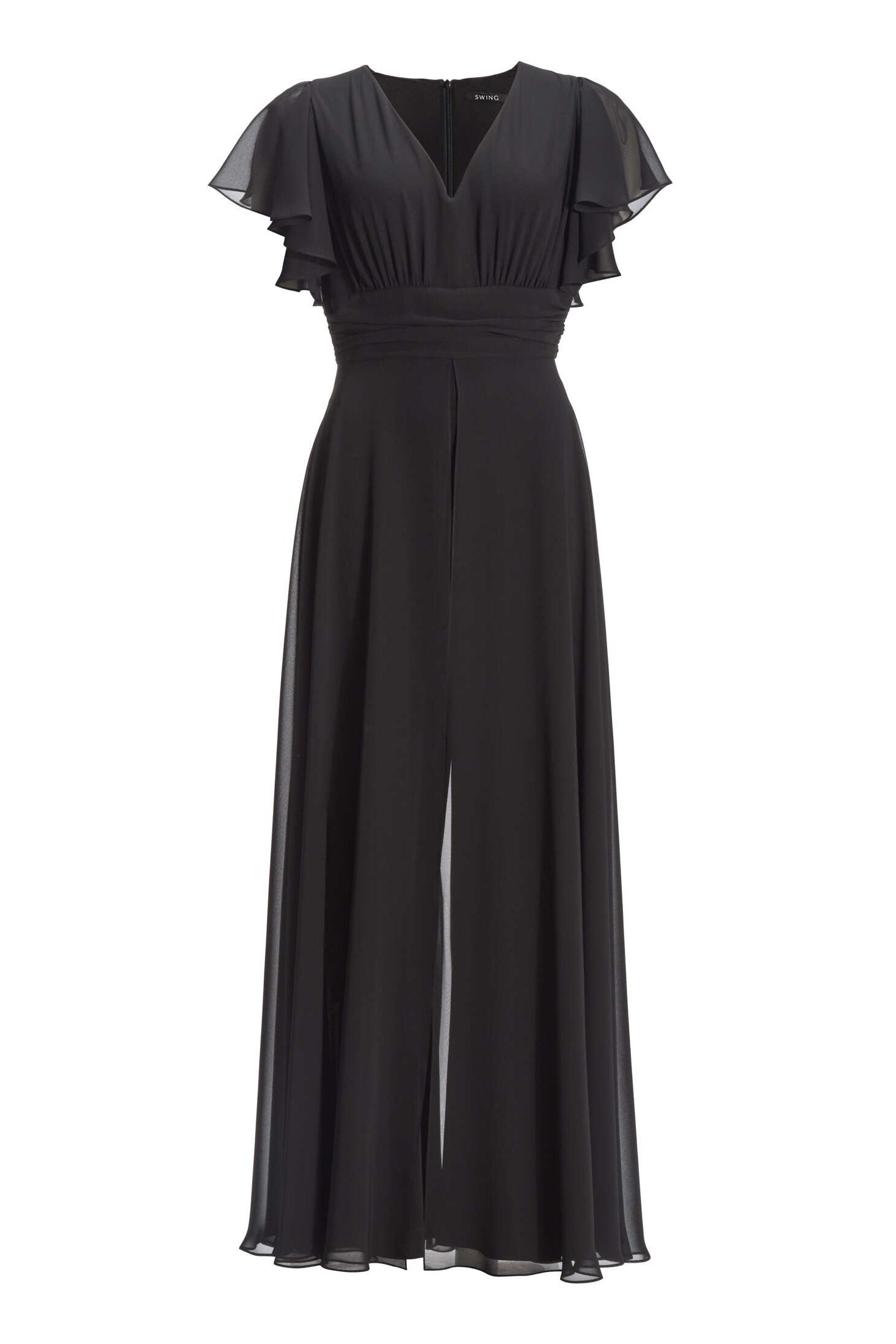 Chiffon Jumpsuit mit Überrock und Volantärmeln