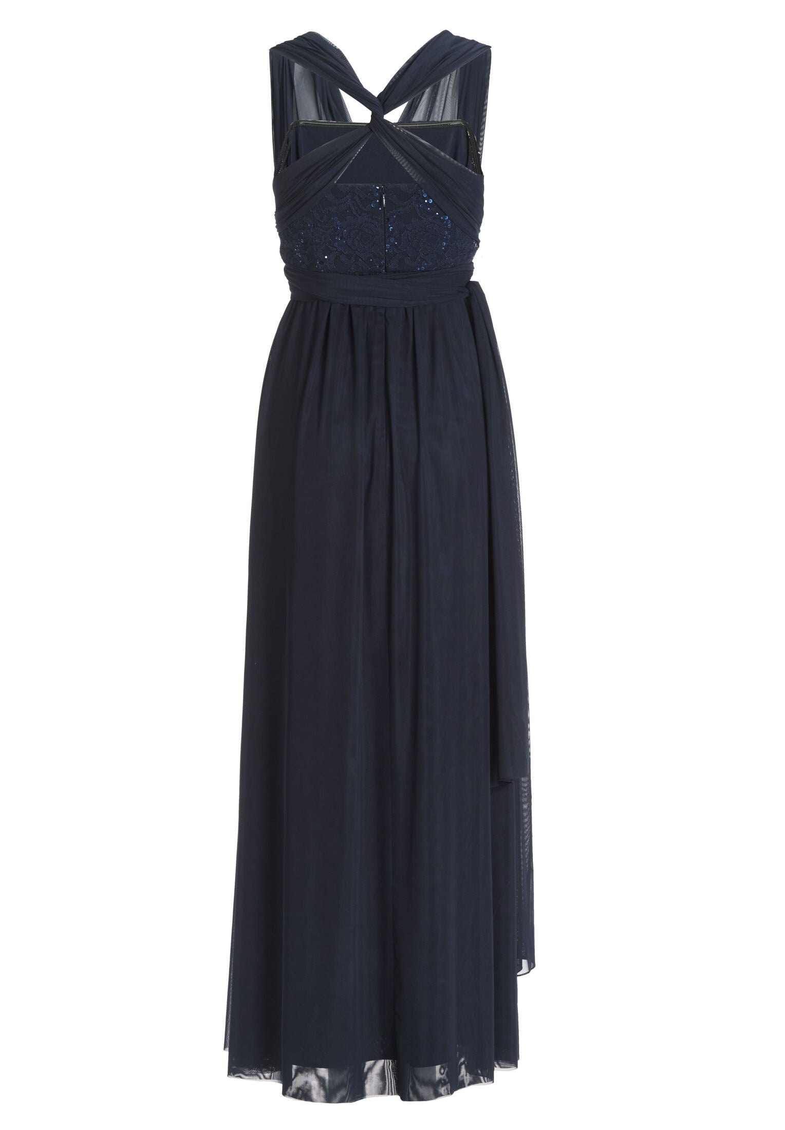 Abendkleid aus Mesh und Spitze mit verschiedenen Bindemöglichkeiten