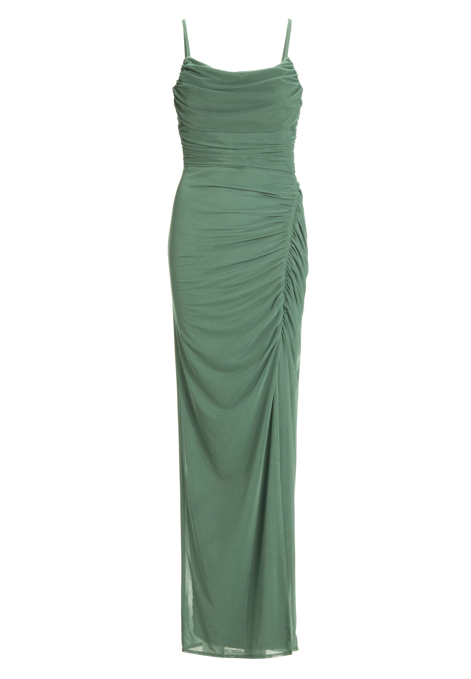 Figurbetontes Abendkleid aus Mesh mit Beinschlitz und Raffungen