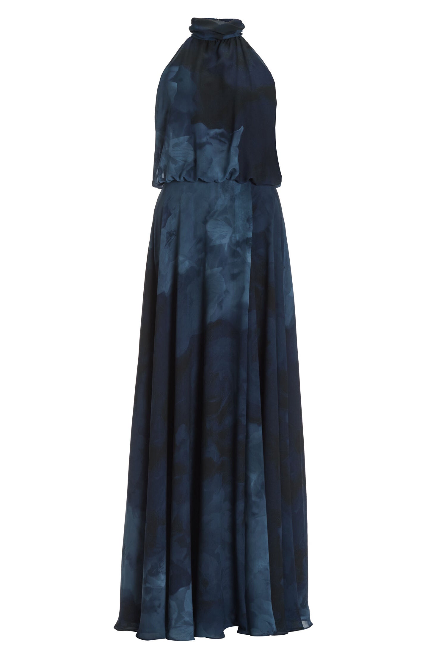 Abendkleid mit blusigem Top aus floral bedrucktem Chiffon