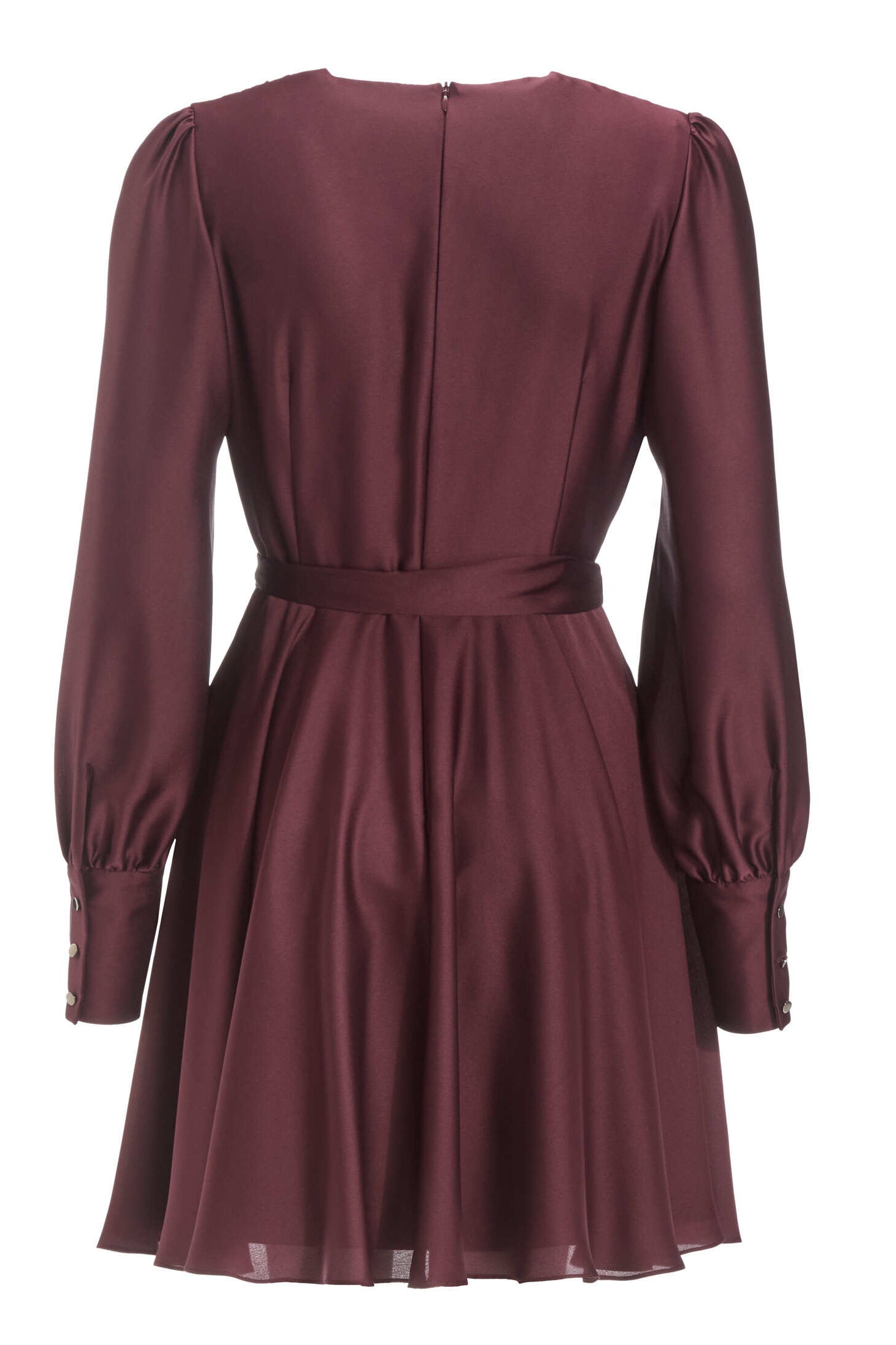 Cocktailkleid aus Satin mit breiten Manschetten, Wickel Oberteil und Tellerrock