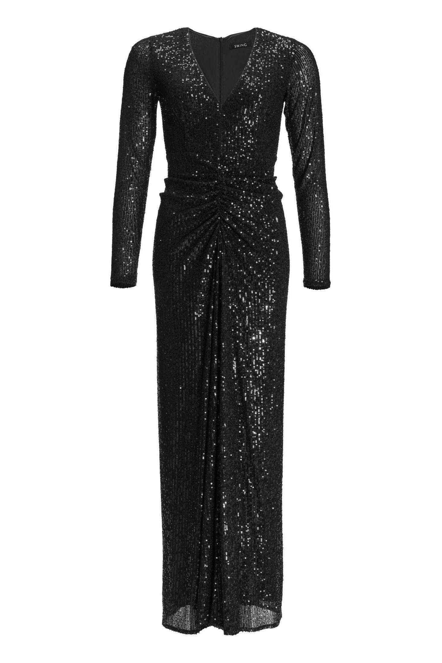 Gerafftes Abendkleid aus elastischer Paillette