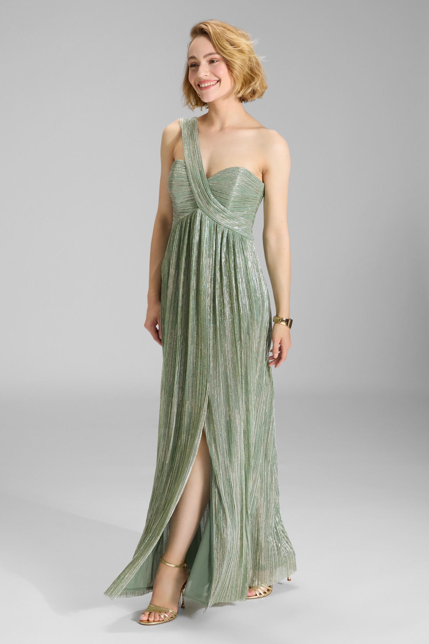 Abendkleid One Shoulder aus glänzendem Plissee Jersey