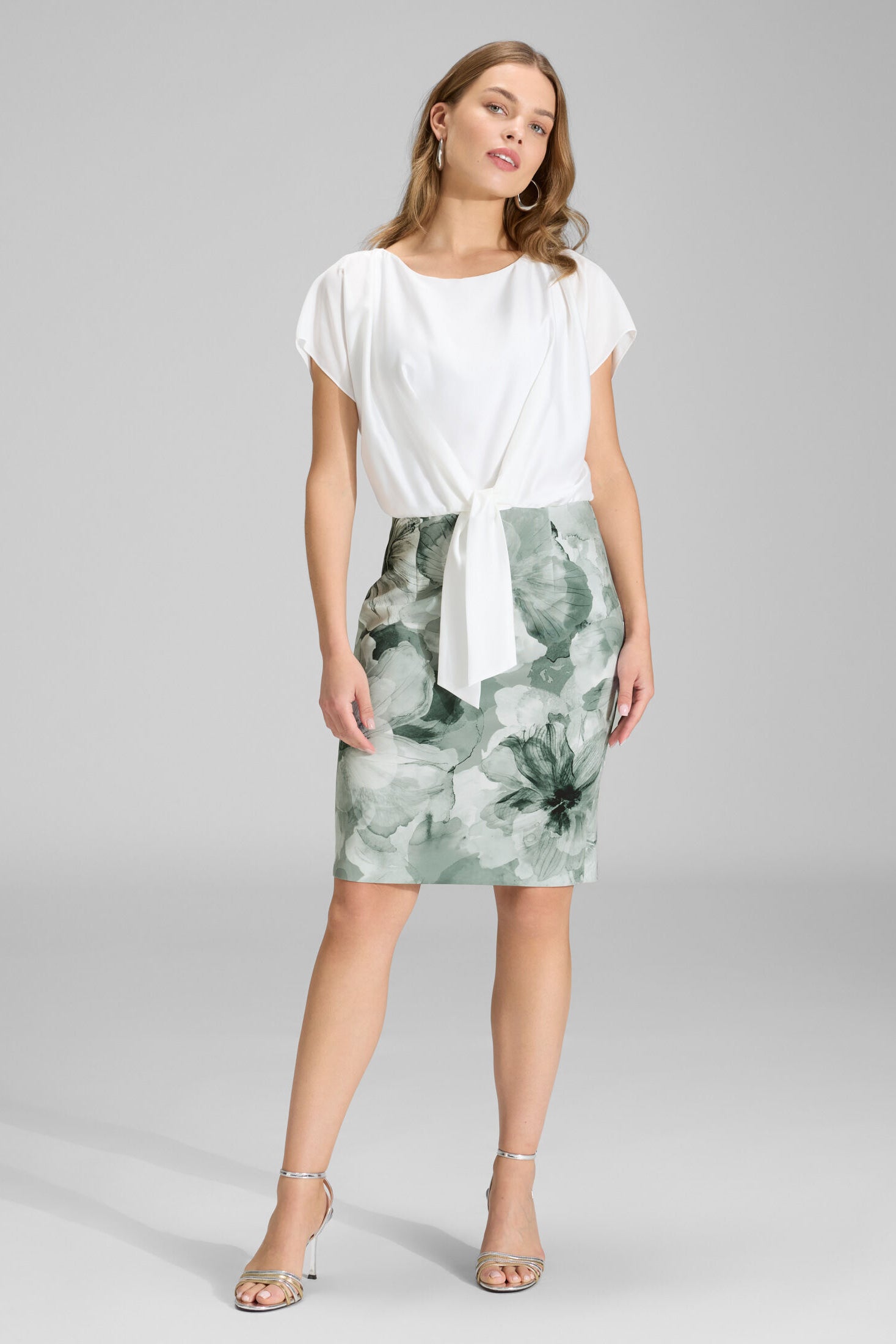 Etuikleid aus floral bedrucktem Scuba und Satin Top deep slate | multi