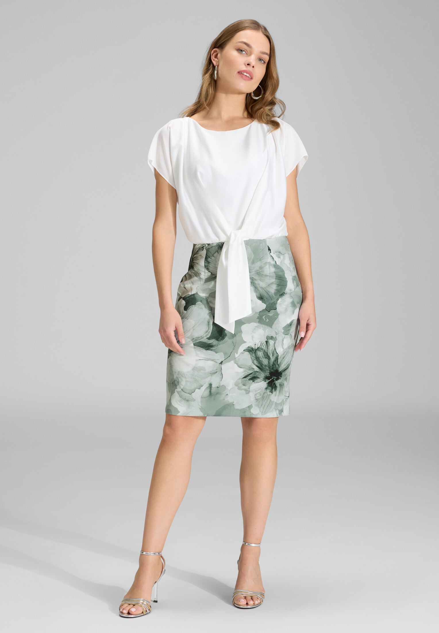 Etuikleid aus floral bedrucktem Scuba und Satin Top deep slate | multi