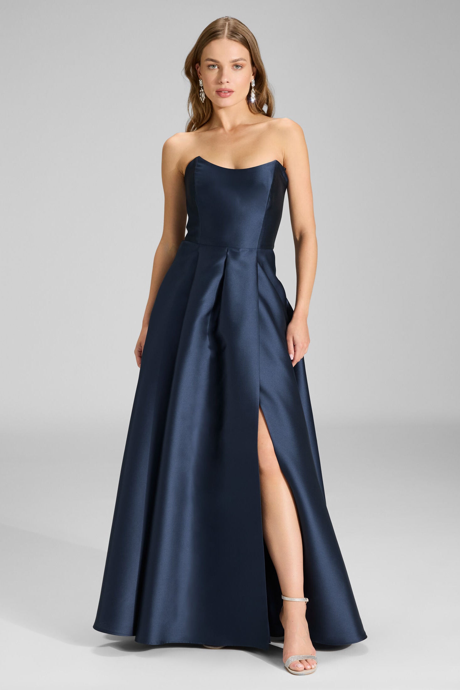 Abendkleid aus edlem Twill mit Korsage Oberteil navy