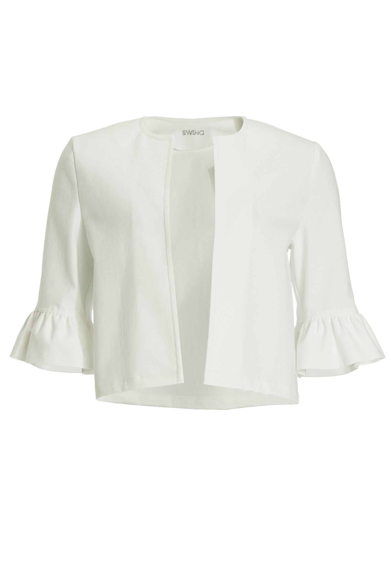 Kurze Jacke aus Stretch Denim mit Rüsche am Ärmelsaum