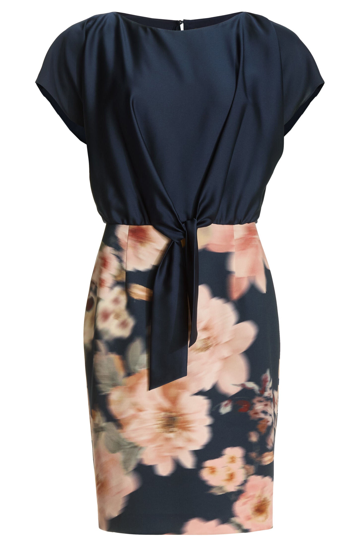 Etuikleid aus floral bedrucktem Scuba und Satin Top