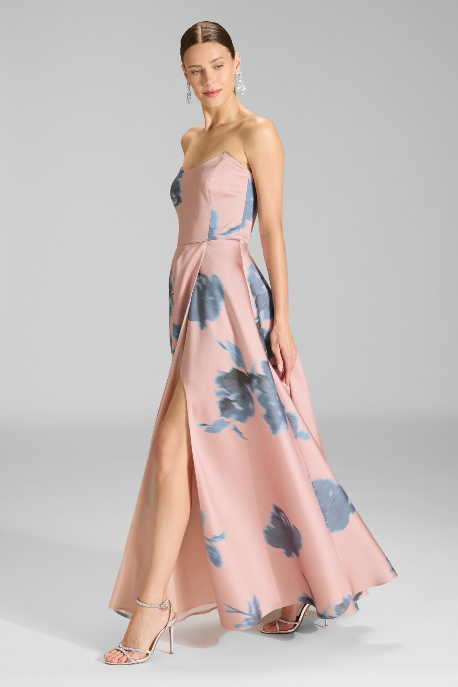 Abendkleid aus bedrucktem Twill mit Korsage Oberteil