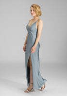 Abendkleid aus Jersey Satin mit Triangel Top und tiefem Rückenausschnitt