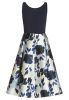 Cocktailkleid aus bedrucktem Twill mit Scuba Oberteil