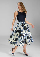 Cocktailkleid aus bedrucktem Twill mit Scuba Oberteil