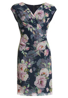 Etuikleid mit Wickel-Ausschnitt aus bedrucktem Mesh