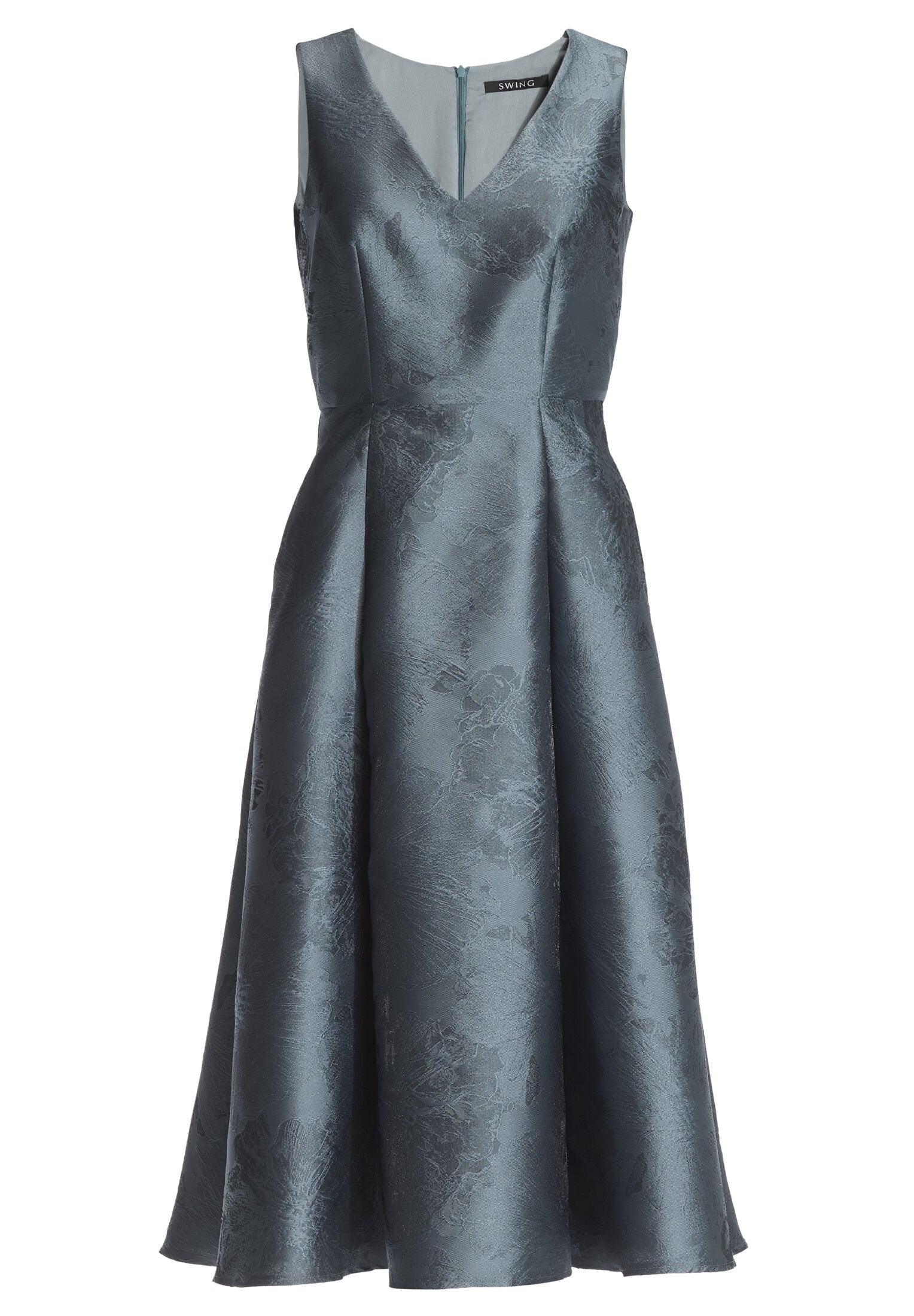 Midi Kleid aus floralem Jacquard mit V-Ausschnitt