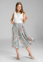 Cocktailkleid mit floral bedrucktem Rock und Scuba Oberteil ice blue | ivory