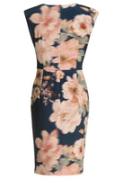 Etuikleid aus floral bedrucktem Scuba mit Knoten Detail