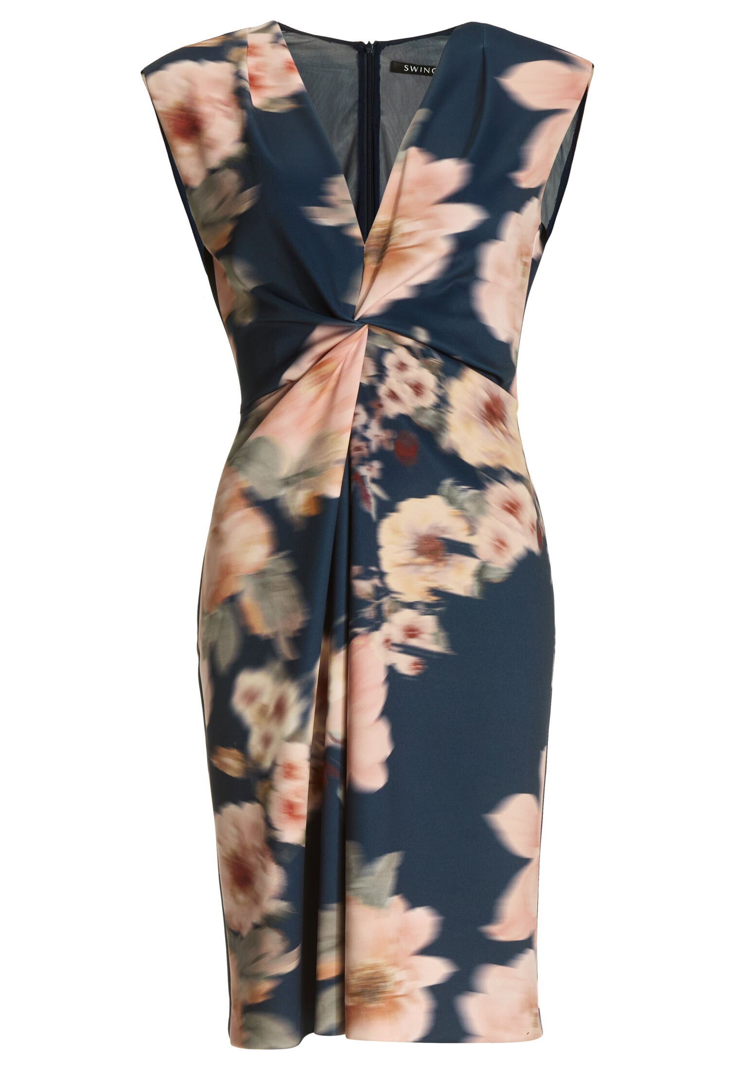 Etuikleid aus floral bedrucktem Scuba mit Knoten Detail