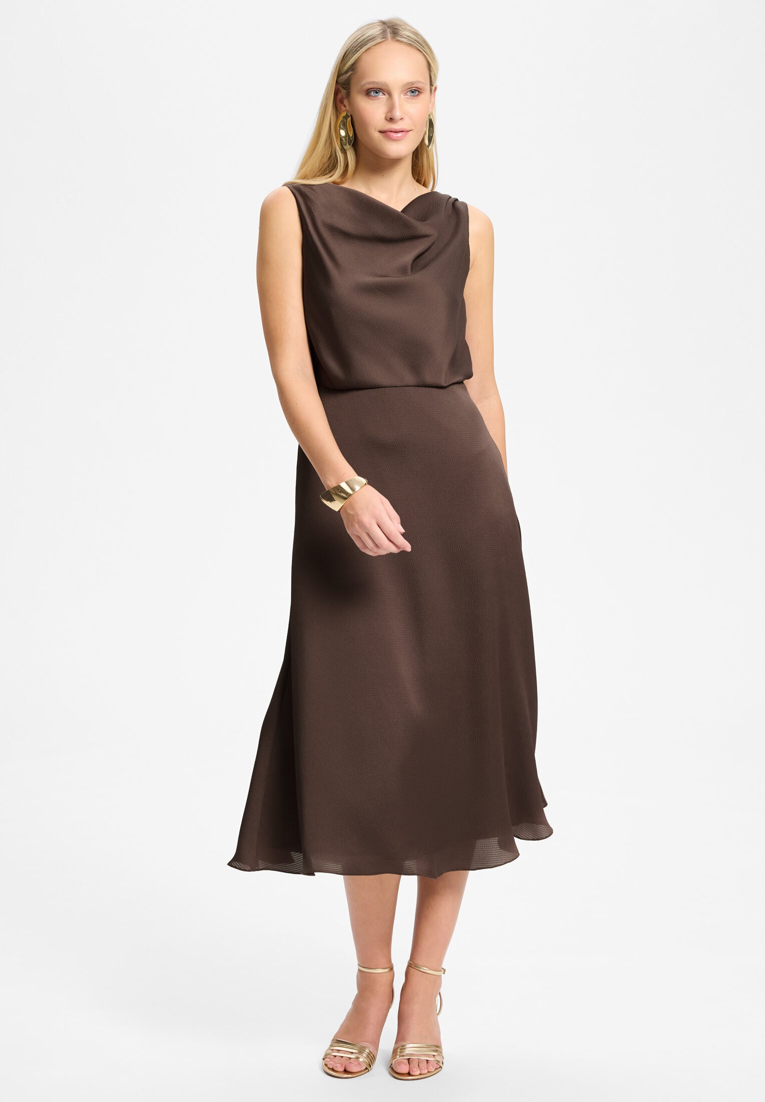 Cocktailkleid aus Satin mit Wasserfall Ausschnitt chocolate brown