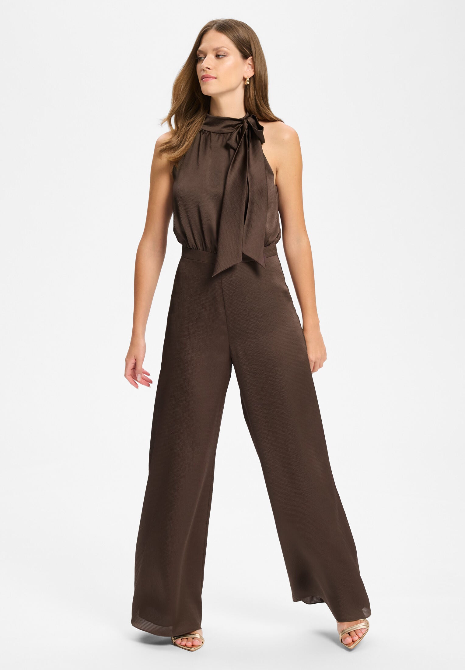 Jumpsuit mit Schluppe aus Satin chocolate brown