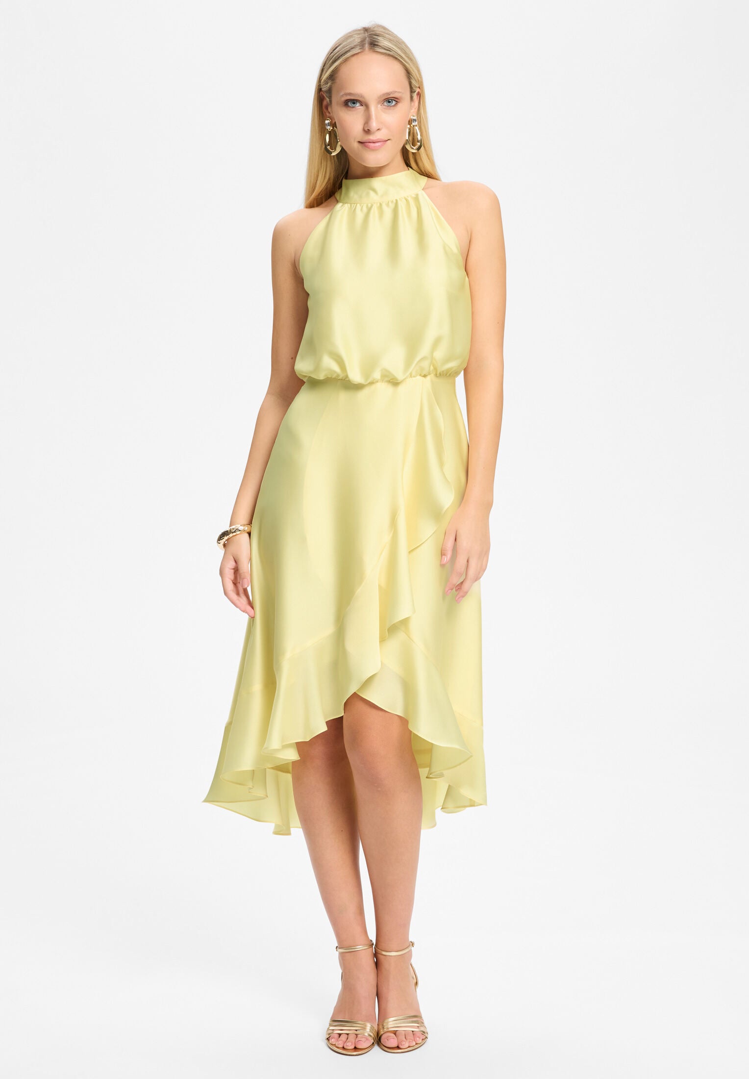 Cocktailkleid aus Satin mit Volant pastel yellow