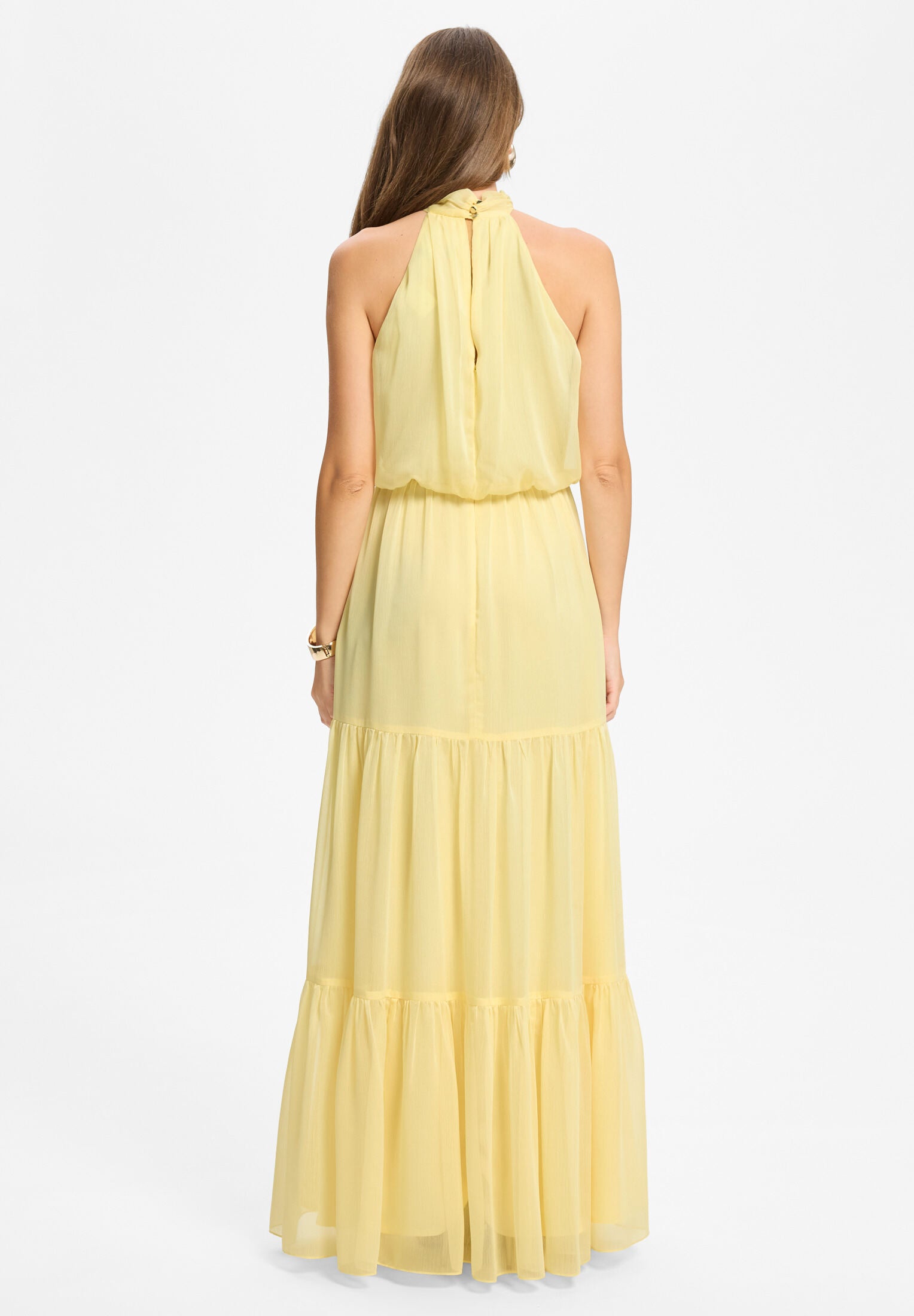 Abendkleid aus Crinkle Chiffon mit Stufenrock